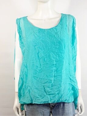 Scandal Aqua Blue Flowy Blouse Top One Size Casual Summer Silk Lagenlook Classic
